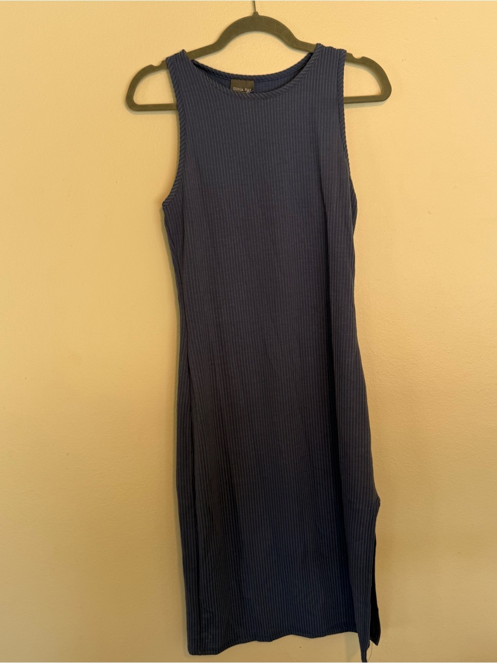 Olivia Rae Ribbed Sleeveless Asymmetrical Navy Dress